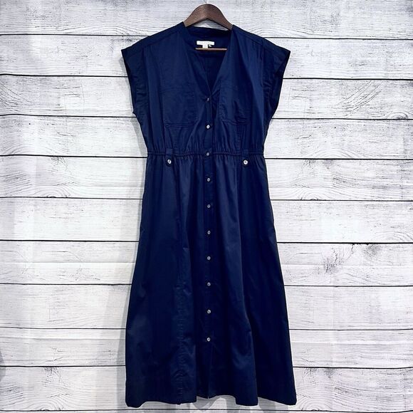 Free Assembly Midi Shirt Dress Short Sleeves Small Cotton Casual V Neck - Picture 2 of 11